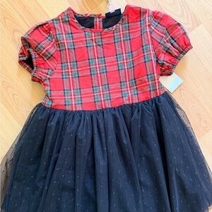 Andy and Evan Red Plaid and Black Tulle Dress